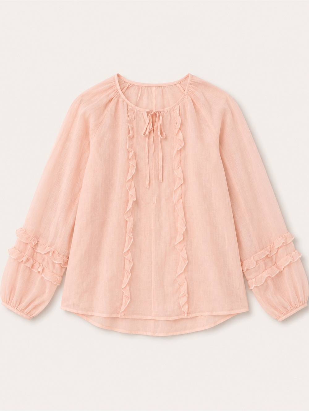 Romantic Light Pink Ruffle Tie-Front Blouse